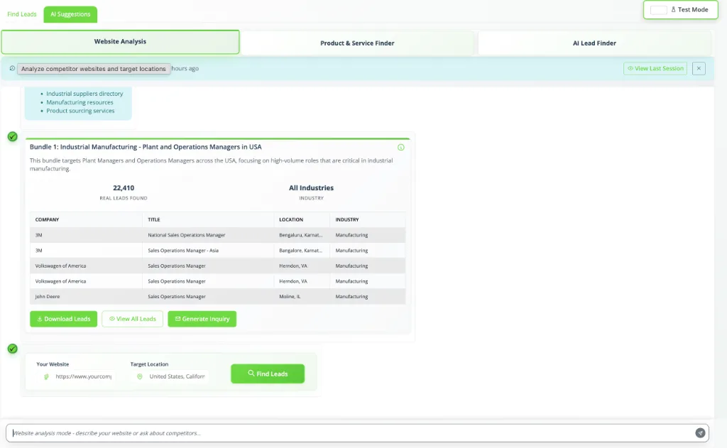 AI Suggestions & Lead Finder Platform Screenshot