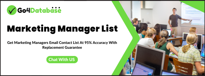 A clear, organized database of Go4Database displaying marketing manager names, companies, emails, and contact details for targeted marketing and lead generation campaigns.